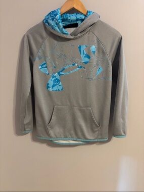 Under Armour Gray Pullover Hoodie with Teal-Blue Accent